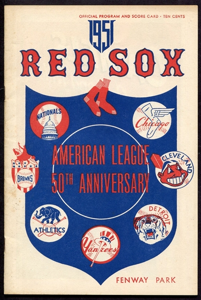 1951 Boston Red Sox American League 50th Anniversary Score Card