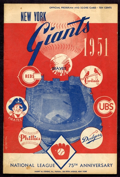 1951 New York Giants National League 75th Anniversary Score Card