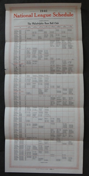 1940 National League Baseball Schedule