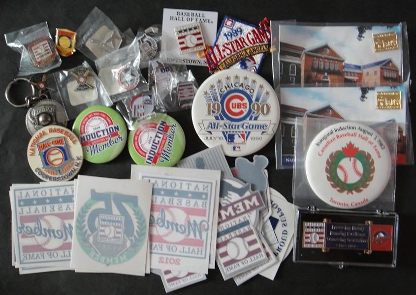 Baseball Hall of Fame Buttons Pins and Sticker Lot