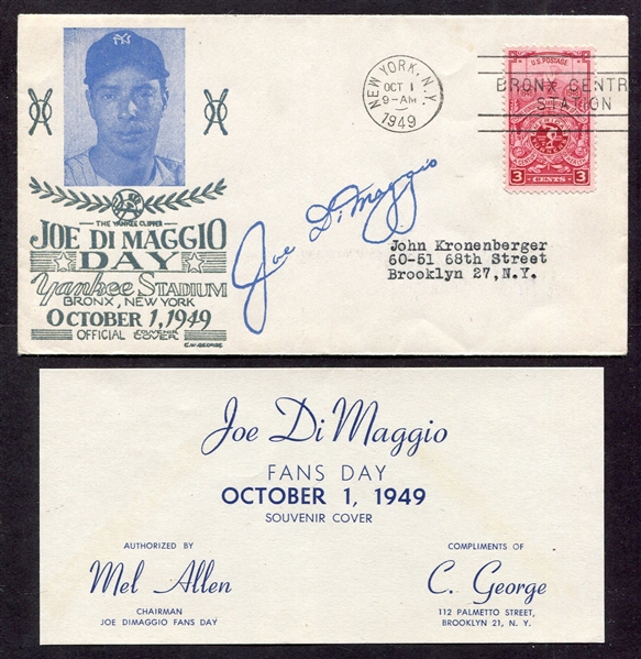 1949 Joe DiMaggio Day Postal Cover w/Insert
