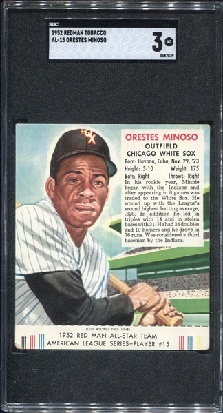 1952 Red Man Tobacco 15A Oresto Minoso w/Tab SGC 3