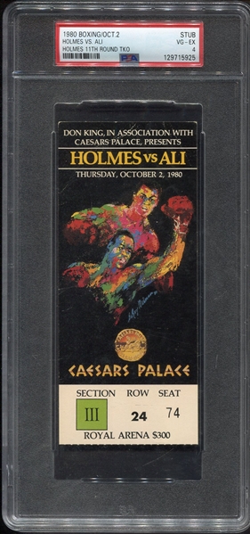 1980 Holmes vs. Ali Boxing Ticket Stub PSA 4