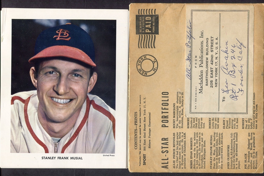 1953 Sport Magazine All-Star Portfolio Mailer & 10 Photos